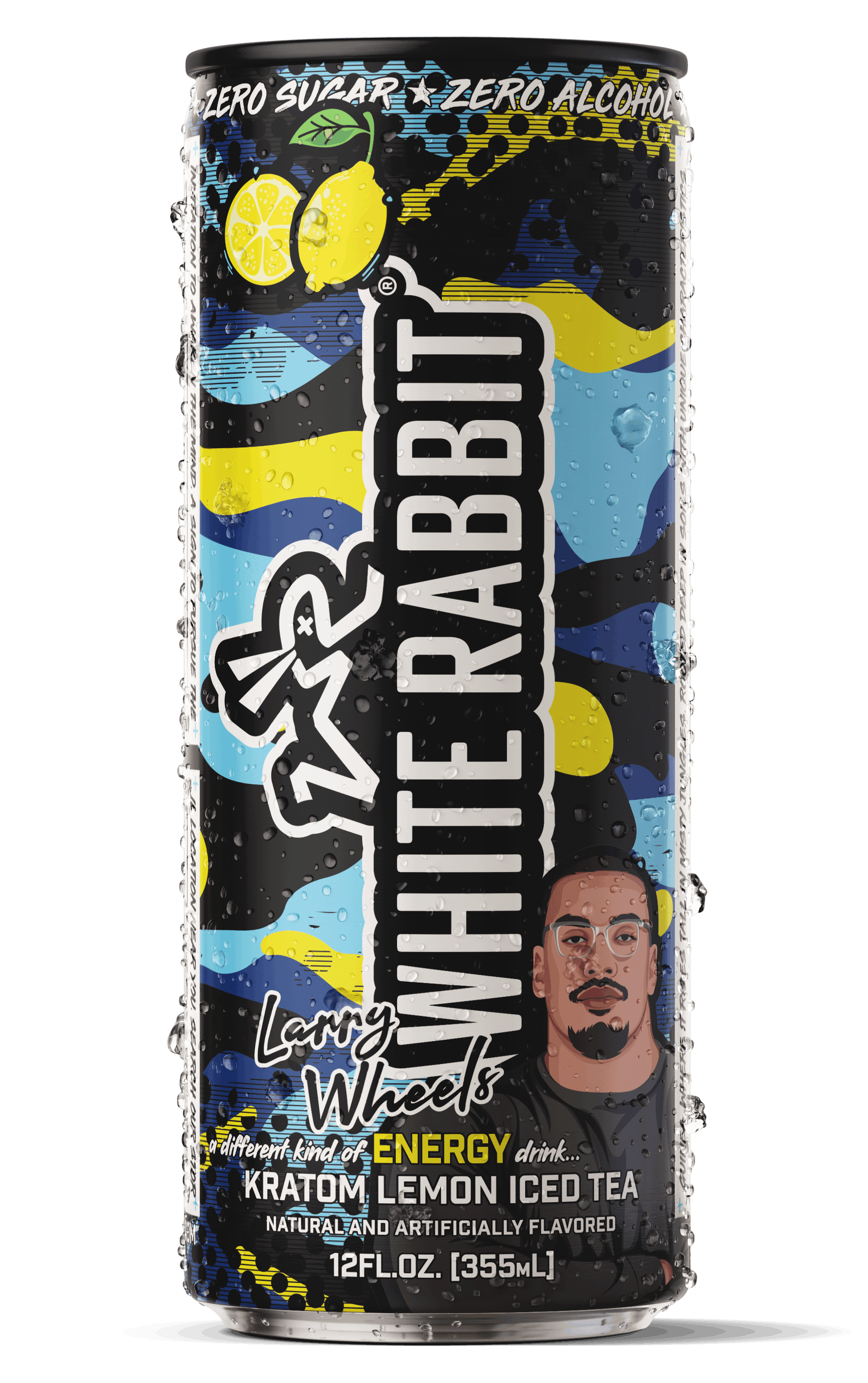 White Rabbit Energy Larry Wheel's Lemon Ice Tea can