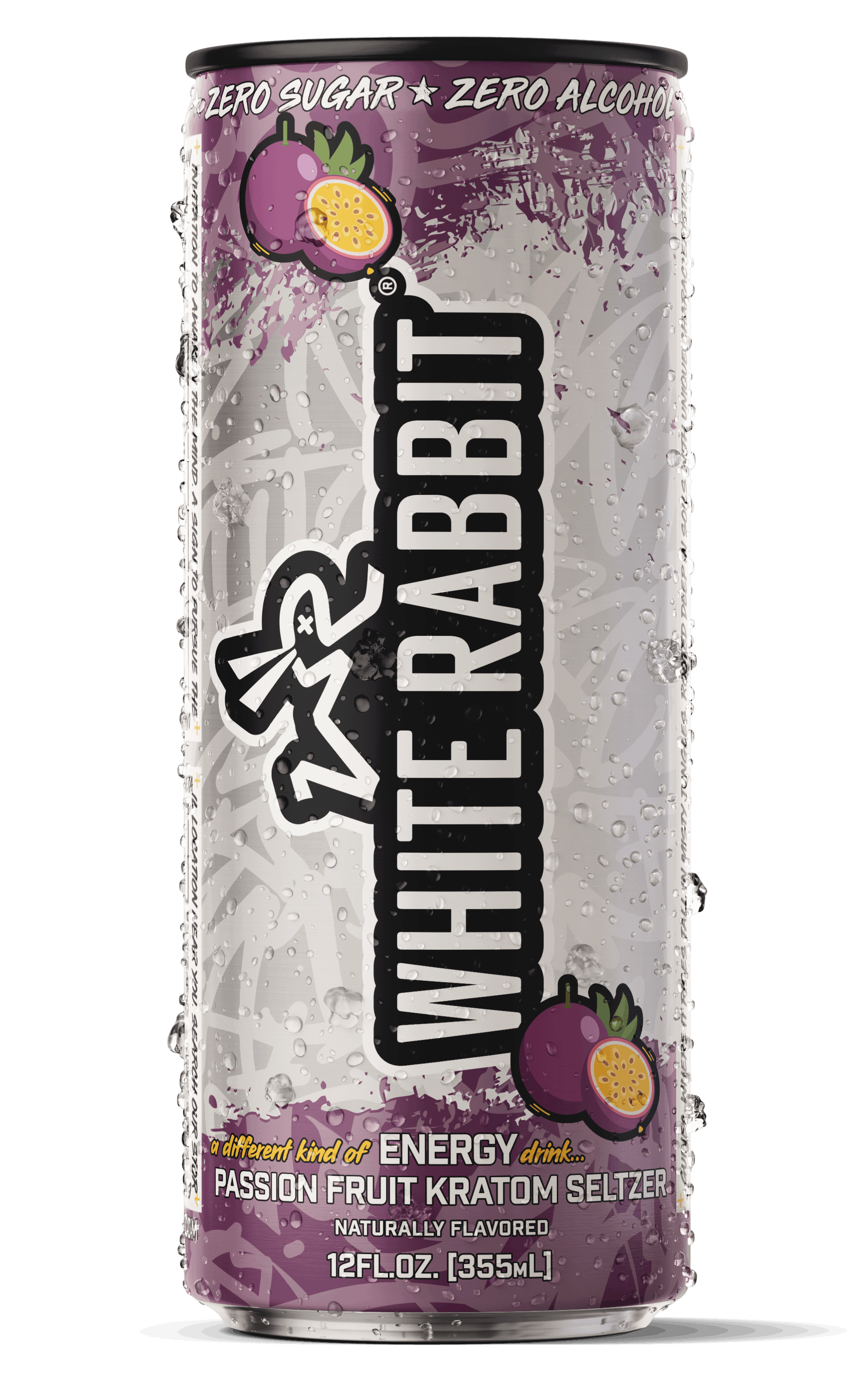 White Rabbit Energy Passion Fruit kratom seltzer can