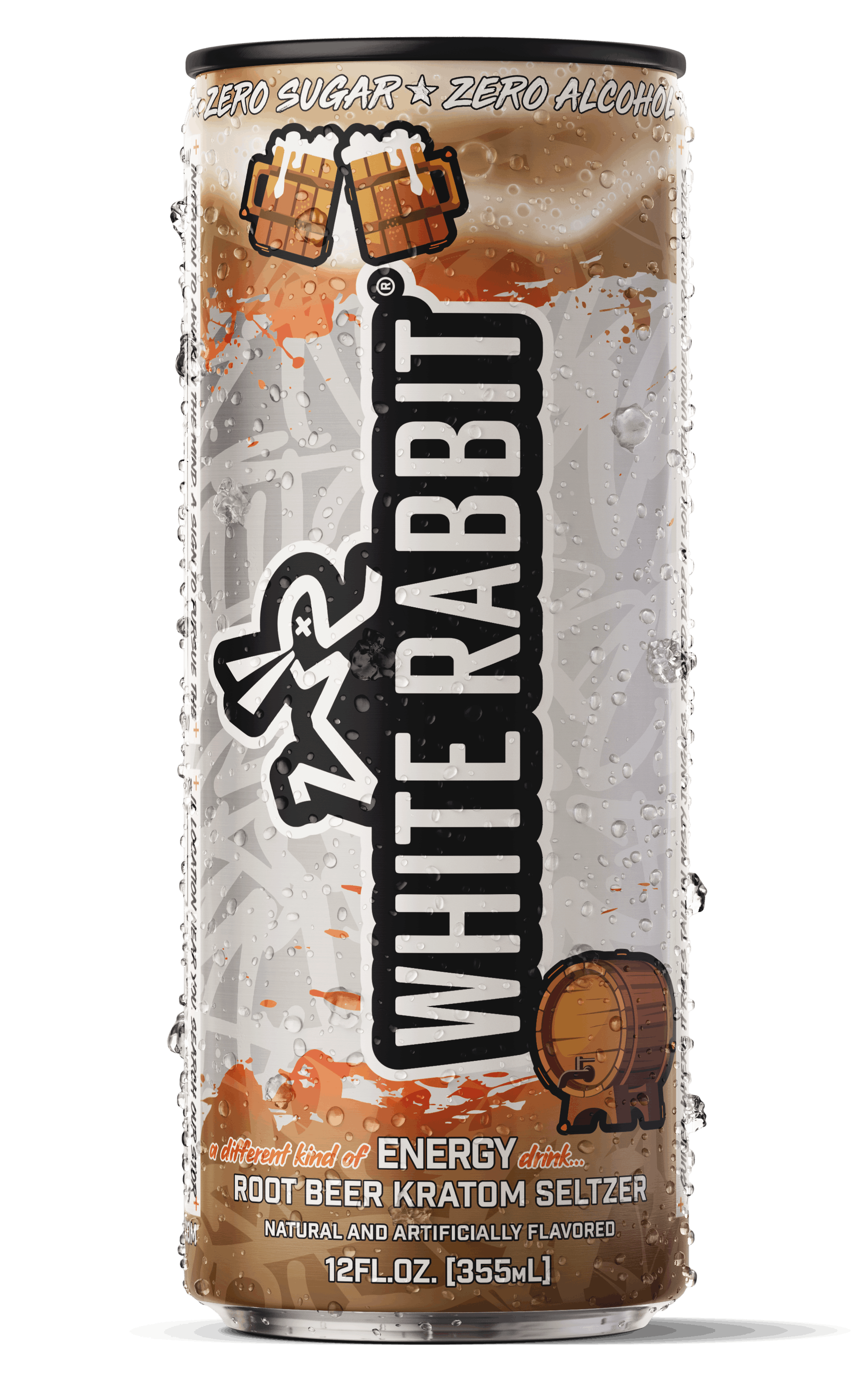 White Rabbit Energy Root Beer kratom seltzer can