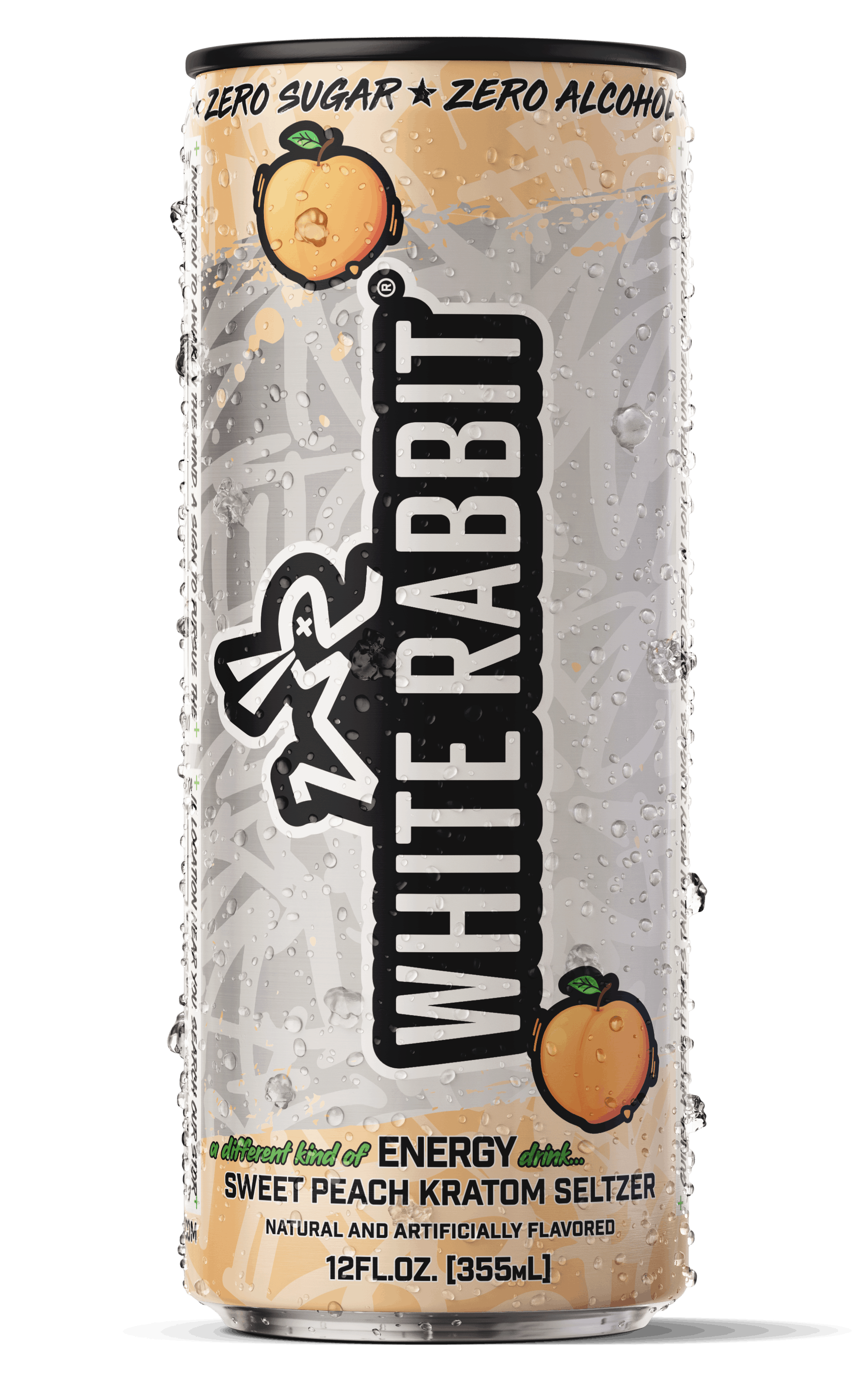 White Rabbit Energy Sweet Peach kratom seltzer can
